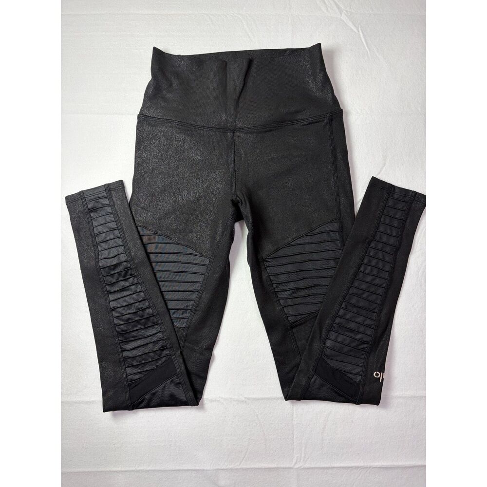 Alo Yoga High Waisted Moto Leggings Glossy Crackle Black Extra Small